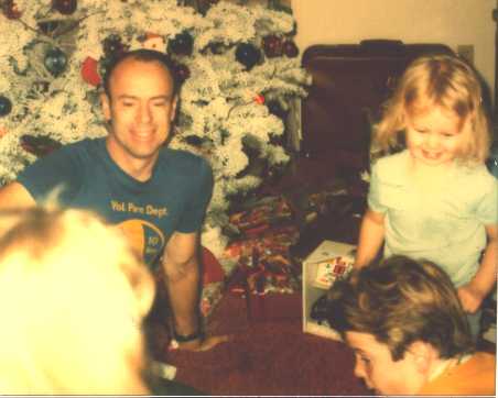 Dad with Anne and Alex, Christmas, 1982, Norco home